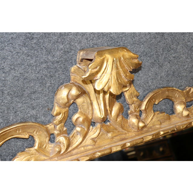 Gold Italian Rococo Style Floral Gilt Carved Wall Hanging Mirror C. 1940's For Sale - Image 8 of 9