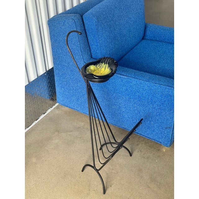 1960s 1960s Mid Century Modern Iron Frame Smoking Stand W / Pottery Ashtray & Mag Rack For Sale - Image 5 of 7