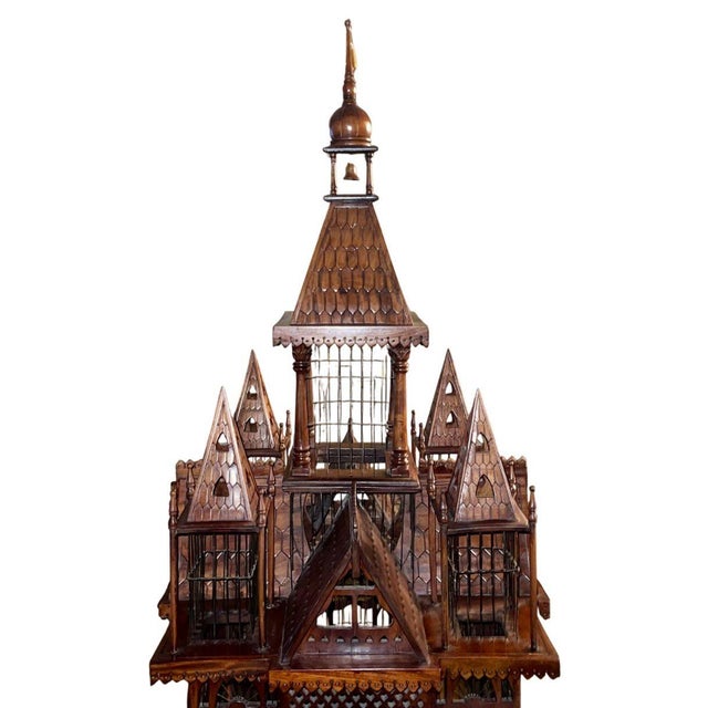 Monumental Victorian Gothic Revival Mahogany Bird Cage on Stand. England 19th C. For Sale - Image 9 of 12