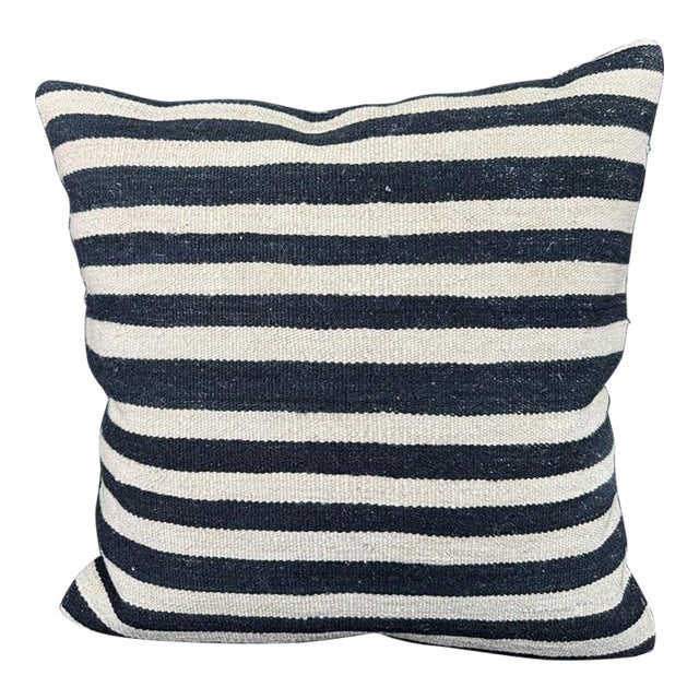 Turkish Hemp Pillow Cushion Natural Beige Black Pillow Cushion Cover 24"x24" For Sale
