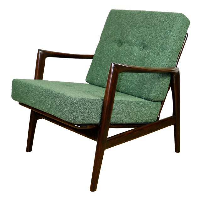 Vintage PRL Lounge Chair in Green Boucle, 1970s For Sale