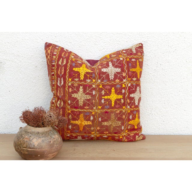 Marigold Mandala, Antique Phulkari Pillow Cover For Sale In Los Angeles - Image 6 of 6