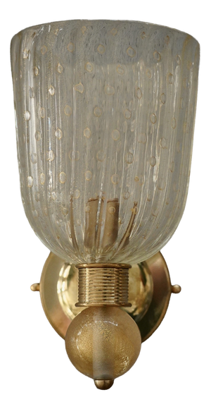 Murano Round Art Glass and Brass Gold Wall Light, 2000