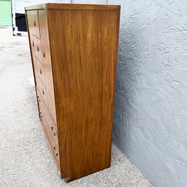 Mid 20th Century Vintage Huntley Campaign Highboy Dresser by Thomasville For Sale - Image 5 of 12