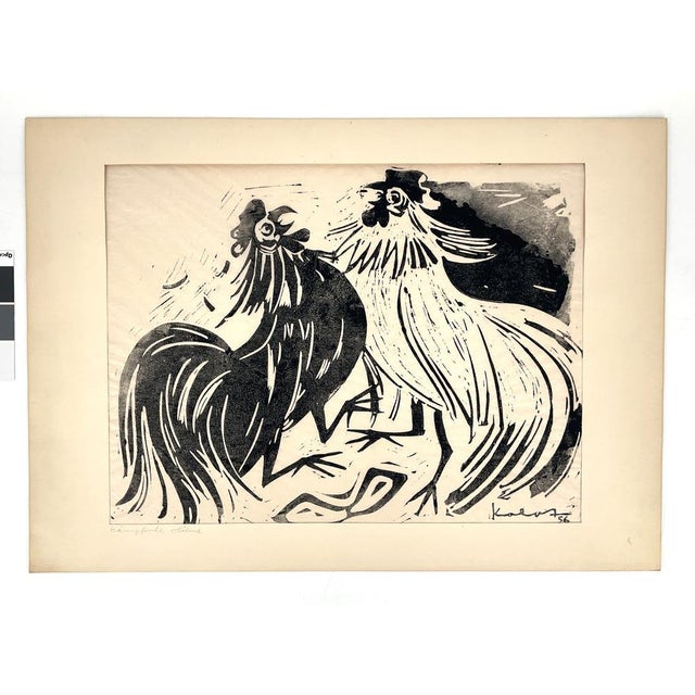 Walter Kalot, Fighting Cocks, 1956, Linocut For Sale - Image 9 of 10