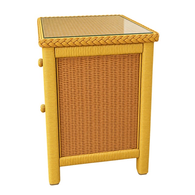 1980s Vintage 1980s Henry Link Wicker Two-Drawer Nightstand With Glass Top For Sale - Image 5 of 6