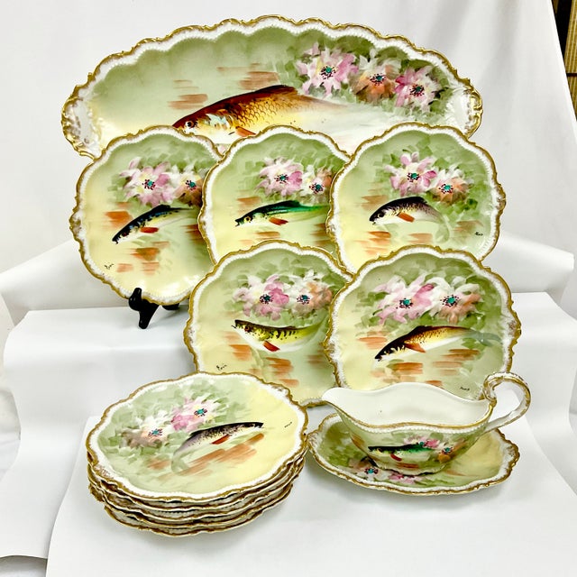 1800s Antique French Limoges Porcelain George Borgfeldt Fish Game Dinnerware Set - 13 Pieces, Service for 10. For Sale - Image 18 of 18