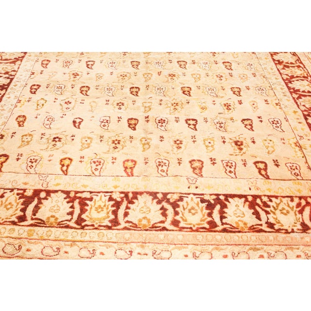 Brown Authentic Indian Amritsar Botanic Handwoven Wool Rug For Sale - Image 8 of 9