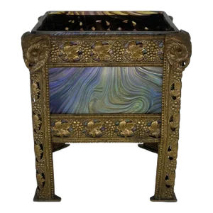 Art Nouveau Austrian Art Glass and Bronze Vase
