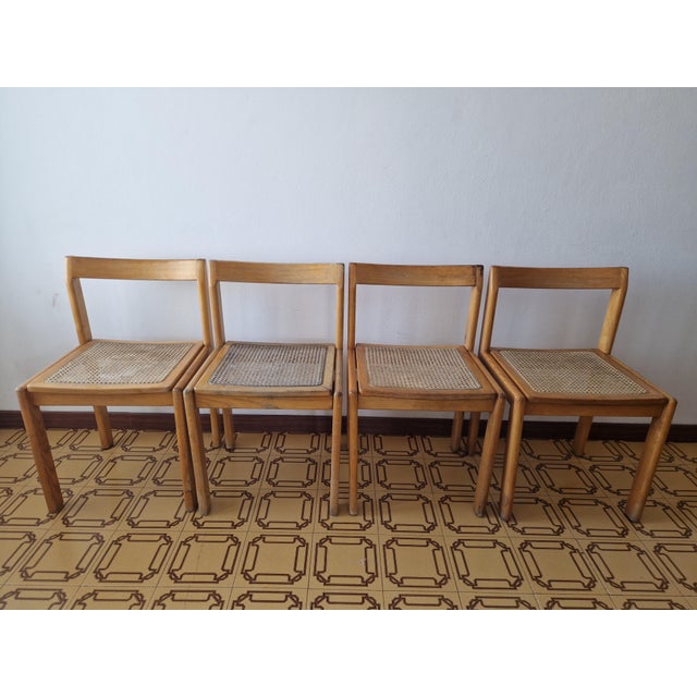 1970s Vintage Chairs in Cane and Wood, 1970, Set of 4 For Sale - Image 5 of 7