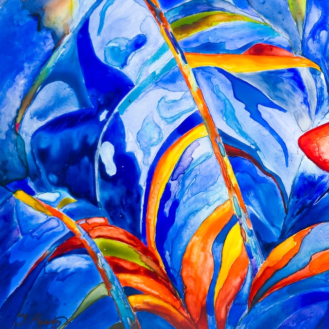 Scarlet Bloom, Tropical Cobalt - Tomoko Parry, C. 1990s For Sale - Image 4 of 10