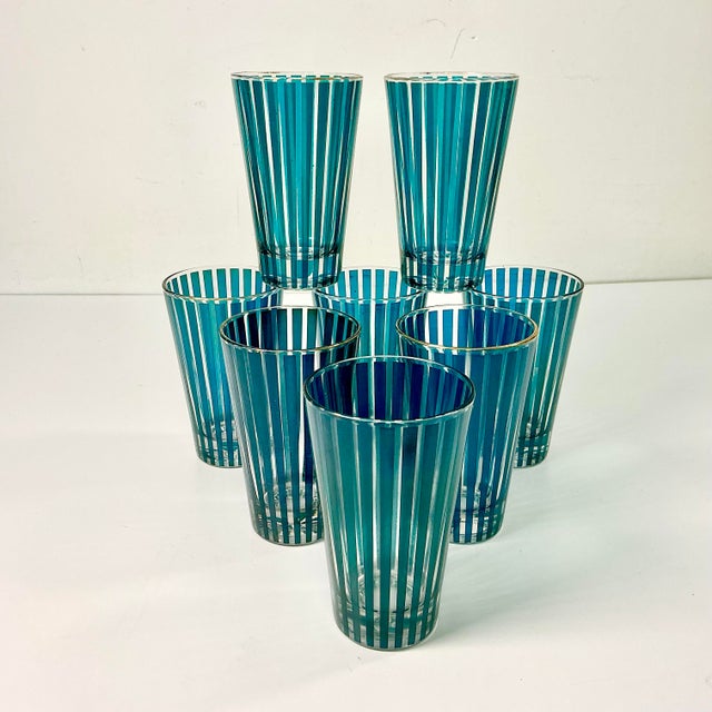 Mid-Century Modern 1950s Vintage Boho Chic Carnival Tent Striped Tumbler Glasses - Set of 8 For Sale - Image 3 of 11