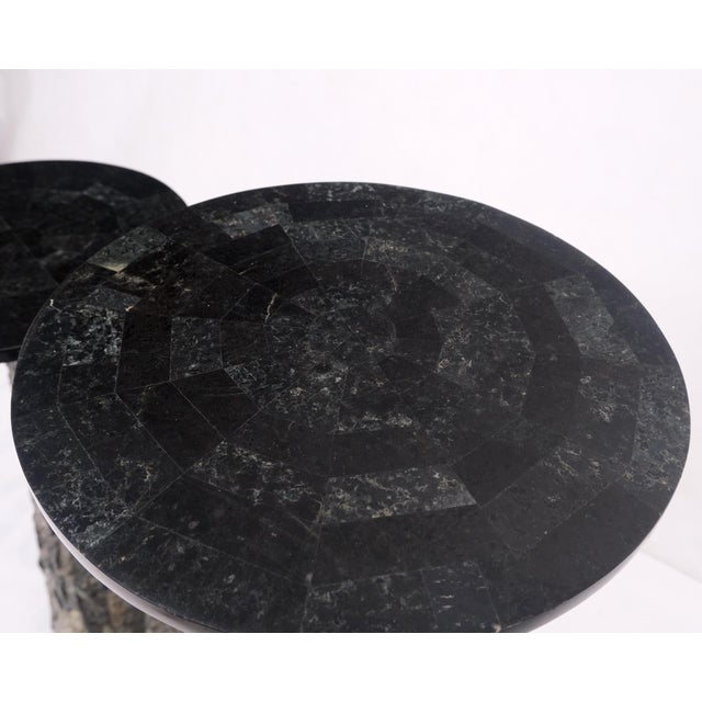 Mid-Century Modern Pair of Polished & Rough Stone Tiles Cone Shape Non Matching Pair of Pedestals For Sale - Image 3 of 12