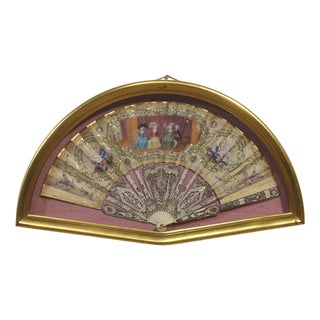 Framed Brisé Fan with Hand-Painted Courtly Scene For Sale