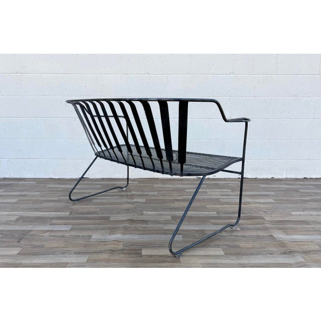 Vintage Mid-Century Modern Wrought Iron Patio Conversation Set | Loveseat & 2 Bouncer Chairs | Russell Woodard Style For Sale - Image 12 of 18