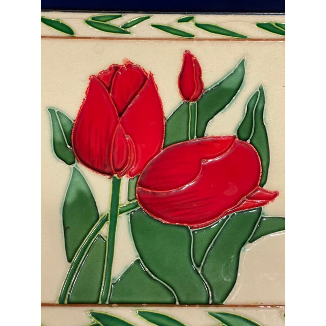 Ceramic Large American Art Deco Style Floral Ceramic Tile For Sale - Image 7 of 7