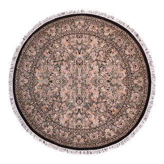Boho Chic 1990's Floral Pak-Persian Black/Gray Wool Round Rug- 9'1'' X 9'2'' For Sale