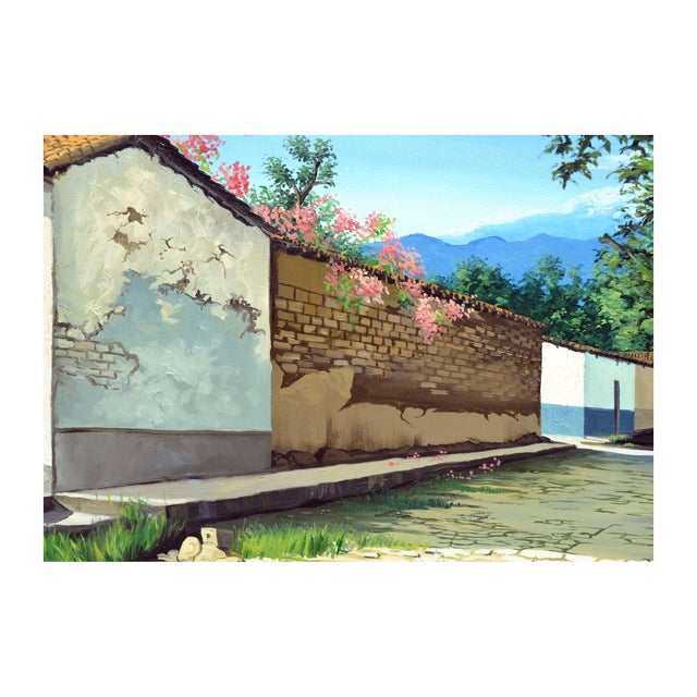 Bright and charming painting of springtime in an El Salvadorian village by Guardado Aguilera (Salvadoran, 20th Century),...