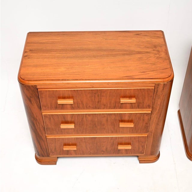 1940s Art Deco Figured Walnut Bedside Chests, 1940, Set of 2 For Sale - Image 5 of 11