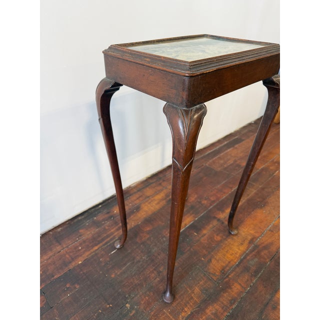 Antique Queen Anne Style Tapestry Top Occasional Table For Sale - Image 10 of 11