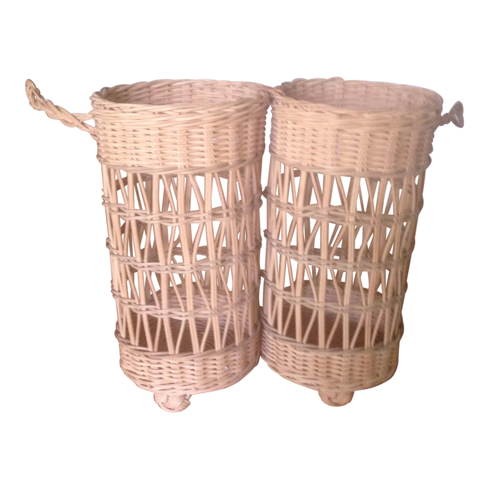 Vintage Wicker Double Wine Baskets a Pair Chairish