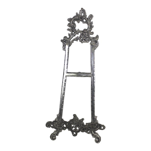 Large Ornate Vintage Silver Picture Easel, Art Display Holder For Sale