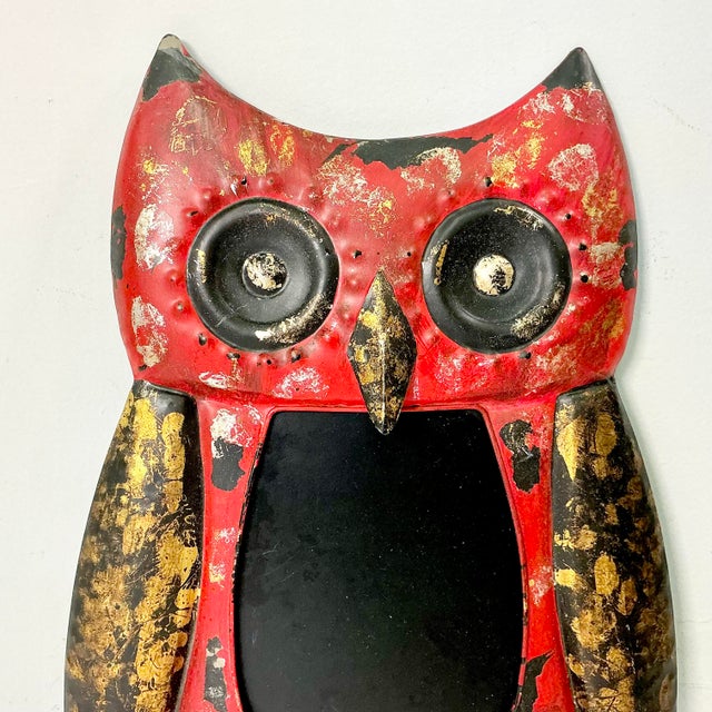 1980s Vintage Boho Chic Italian Tole Owl Wall Chalkboard For Sale - Image 6 of 6