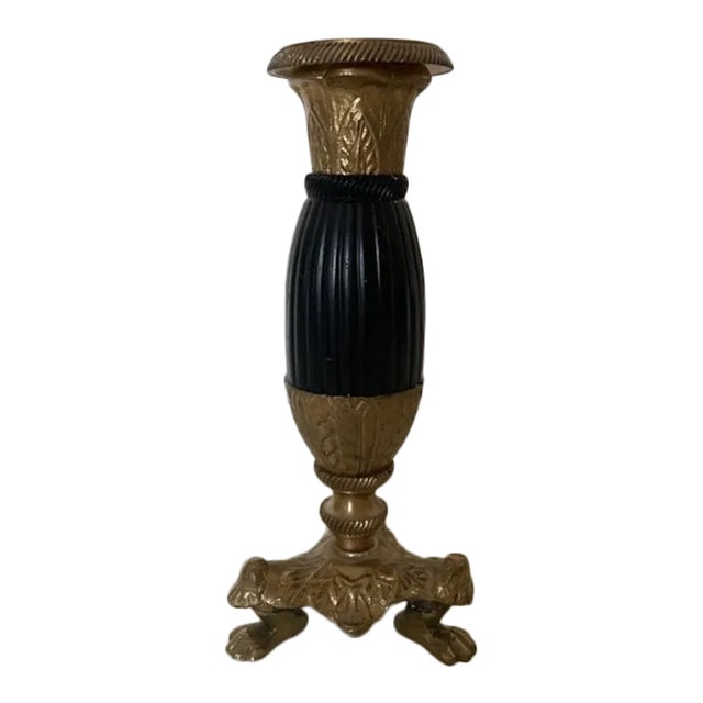 Vintage Late 19th Century Solid Brass and Black Candlestick For Sale
