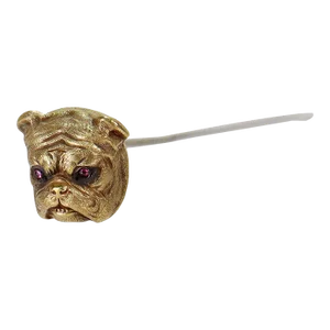 Vintage Antique Signed Sloan & Co 14k Gold Figural Bulldog Hat Pin With Ruby Eyes