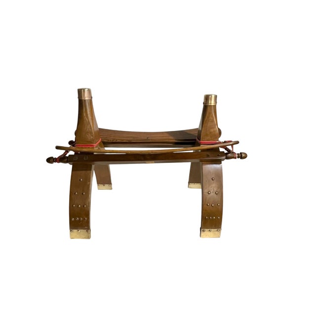 Wood Vintage Camel Saddle Stool With Red Cushion | Folk Art Southwestern Accent Seat For Sale - Image 7 of 18