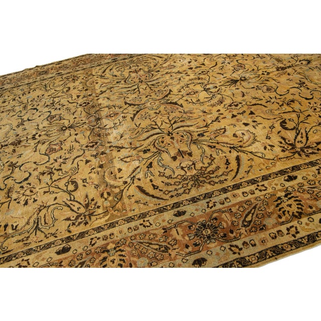 1930s 1930s Persian Tabriz Wool Rug With Allover Floral in Golden Color For Sale - Image 5 of 7