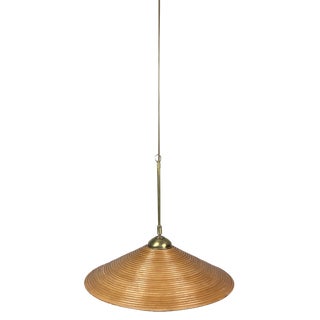 Pencil Split Reed, Rattan, Bamboo & Brass Pendant Lamp, 1970s For Sale