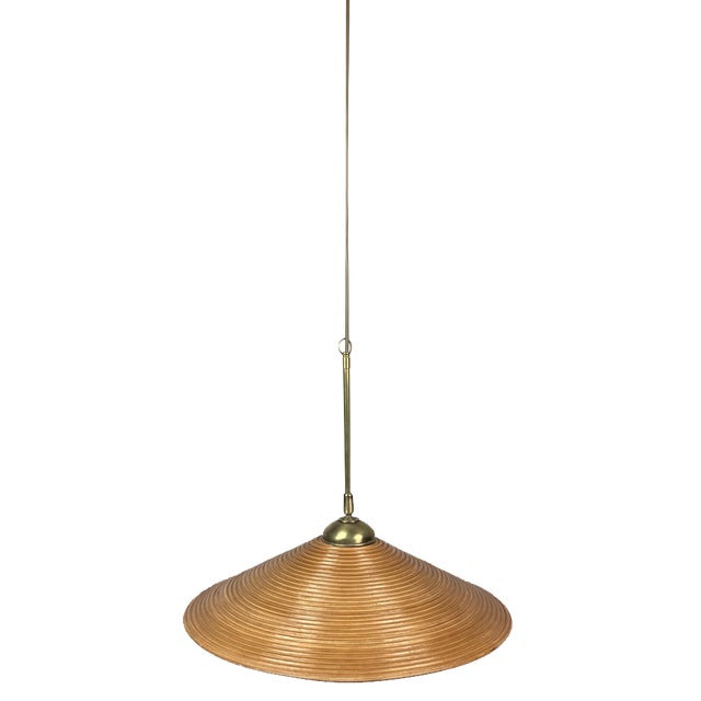 Pencil Split Reed, Rattan, Bamboo & Brass Pendant Lamp, 1970s For Sale