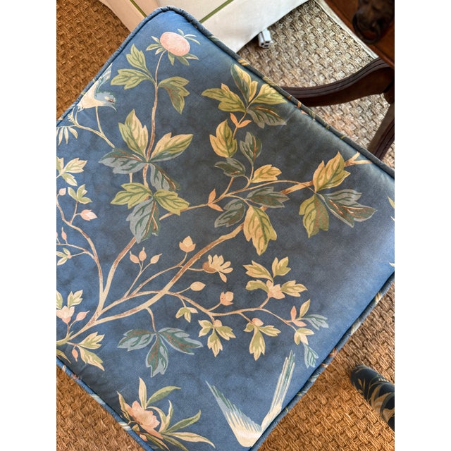 Pair of Vintage Parsons Ottomans in Chinoiserie Bird & Botanical Print For Sale - Image 10 of 10