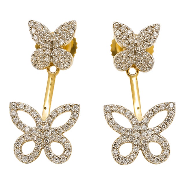 10k Yellow Gold 1/4 CTTW Natural Diamond Butterfly Earrings, Pair For Sale