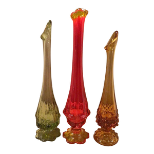 Vintage MCM Fenton *Hobnail Swung Glass Single Bud Vases-Set of 3