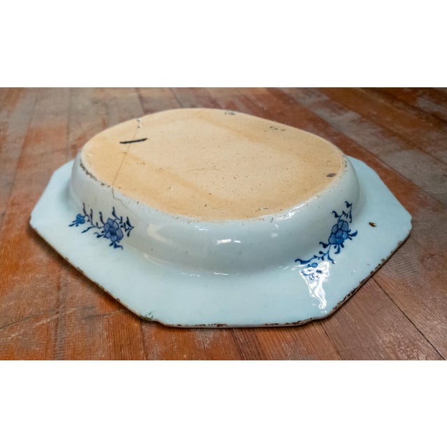 18th Century Chinese Blue and White Canton Export Vegetable Tray With Repair For Sale - Image 11 of 12
