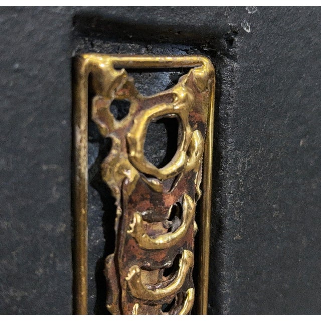 Mid 20th Century Vintage Brutalist Ceramic Floor Vase With Inlaid Brass Panels, Paul Evans Style, 1970s For Sale - Image 5 of 13