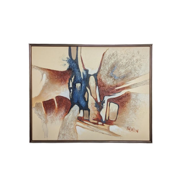 1960s Signed Anderson Abstract Desert Landscape Oil Painting, Mid-Century Modern Framed Art For Sale - Image 14 of 15
