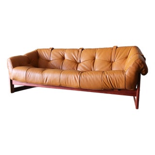 Percival Lafer Mp-91 Sofa: Jatoba Wood & Caramel Leather, Mid-Century Modern For Sale