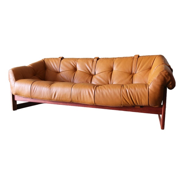 Percival Lafer Mp-91 Sofa: Jatoba Wood & Caramel Leather, Mid-Century Modern For Sale