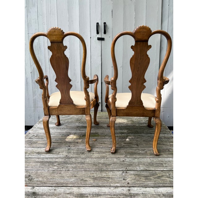 Brown Vintage English Queen Anne Dining Chairs in Solid Walnut For Sale - Image 8 of 8