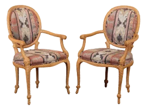 Italian Pair of Roped Carved Armchairs