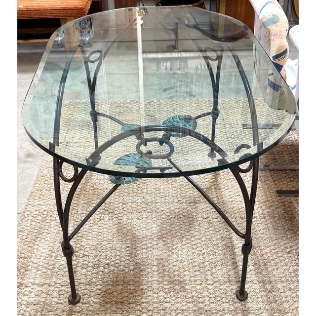 Emilia Castillo Verdigris Bronze Frog & Lily Pad Table with Beveled Glass A sculptural two-part table by Emilia Castillo,...