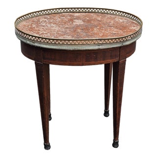 19th C. Louis XVI Style H Herrmann Satinwood Inlaid Mahogany & Rouge Marble Table For Sale