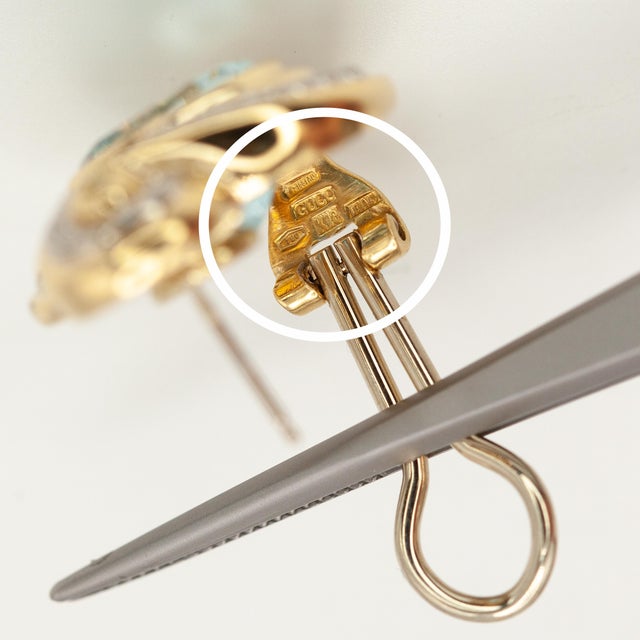 1990s Rare Gucci 18k Yg Diamond Aquamarine Black Enamel Necklace and Earring Set For Sale - Image 13 of 15