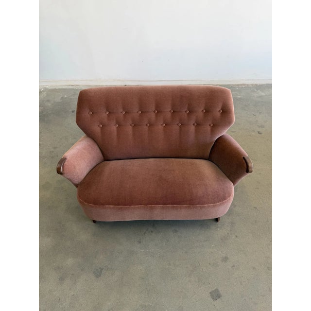 Textile 1940s Danish Modern Loveseat in Mauve Mohair For Sale - Image 7 of 16