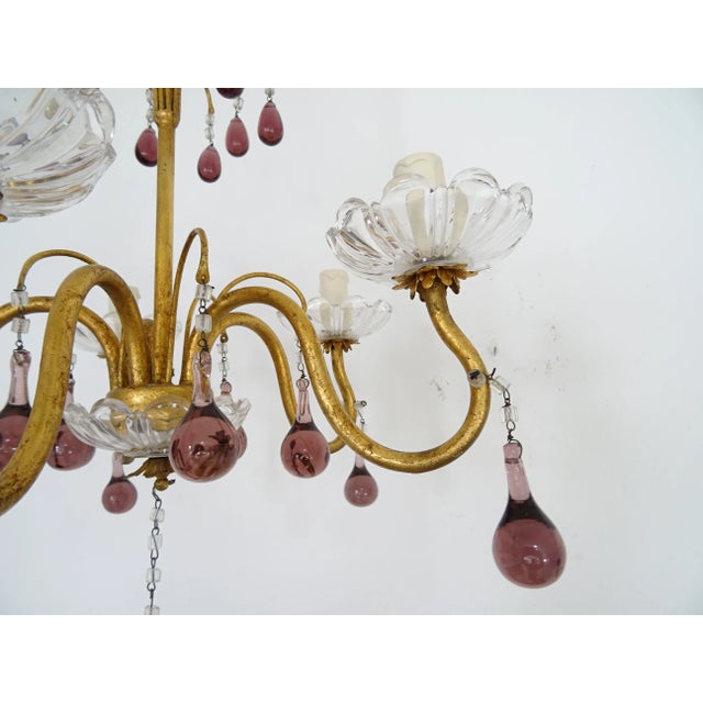 Glass French Amethyst Murano Drops Crystal Bobeches Chandelier, C 1920 For Sale - Image 7 of 9