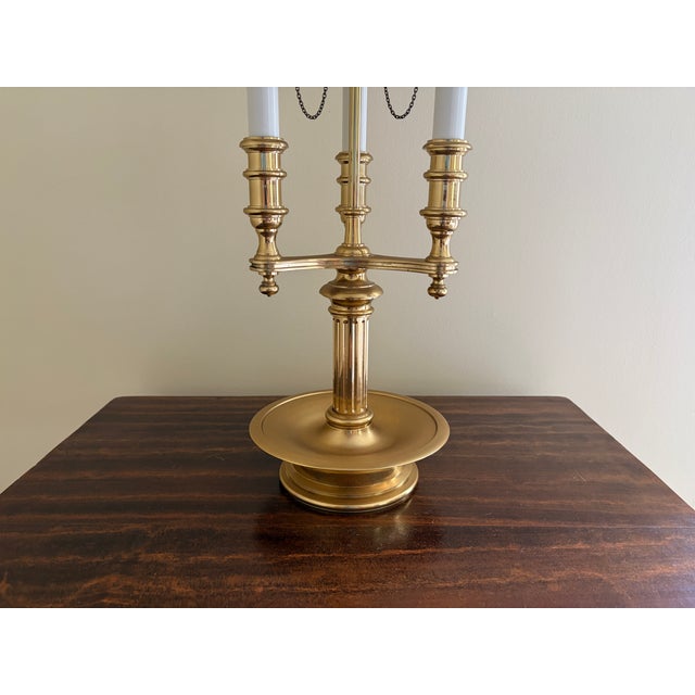 Metal Vintage French Regency Brass Bouillotte Lamp With Black Tole Shade For Sale - Image 7 of 13