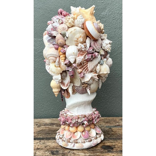 Vintage Shell Embellished Plaster Bust For Sale In West Palm - Image 6 of 12